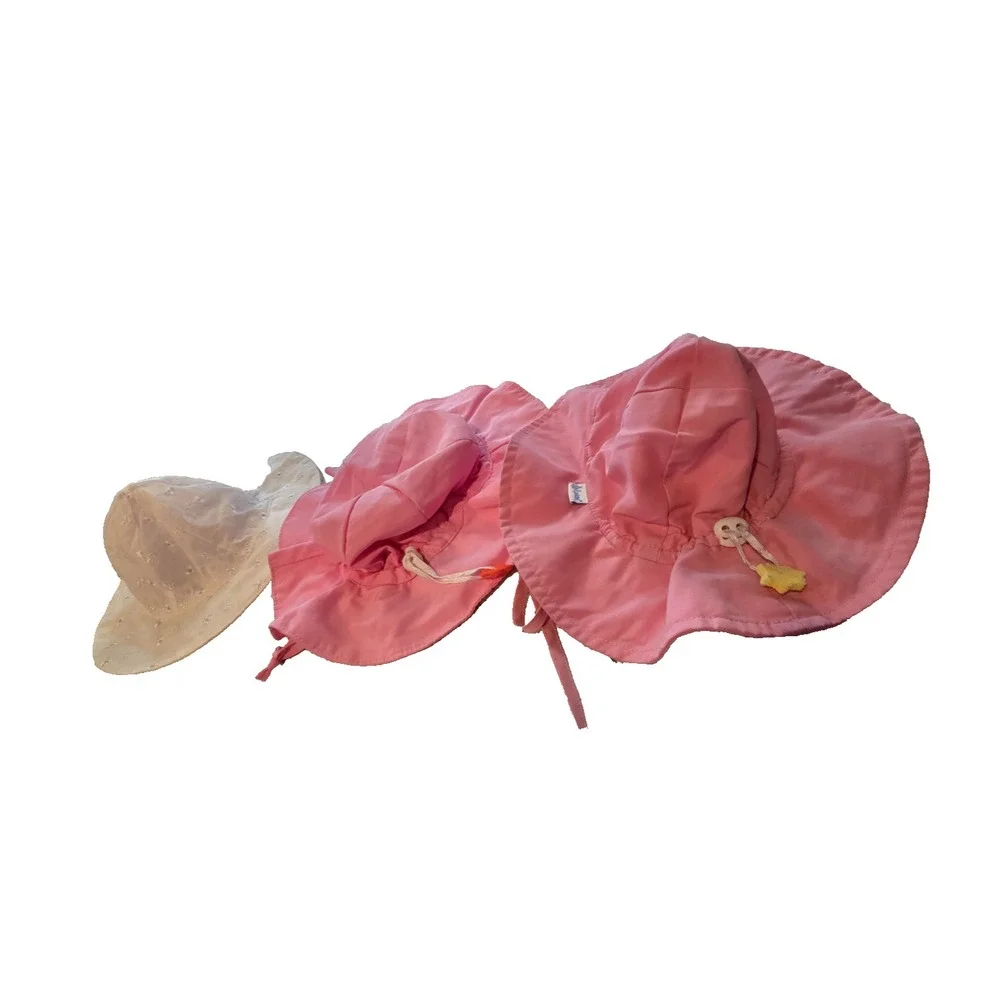 i‎ play. Kids Sun Hat Bundle Pink White Eyelet Wide Brim Adjustable Lot of 3